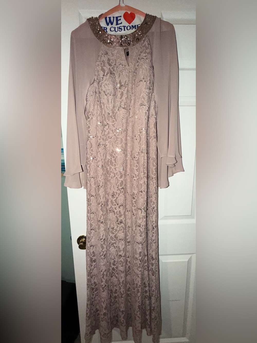 Elegant Lace Sequin Evening Dress in Blush